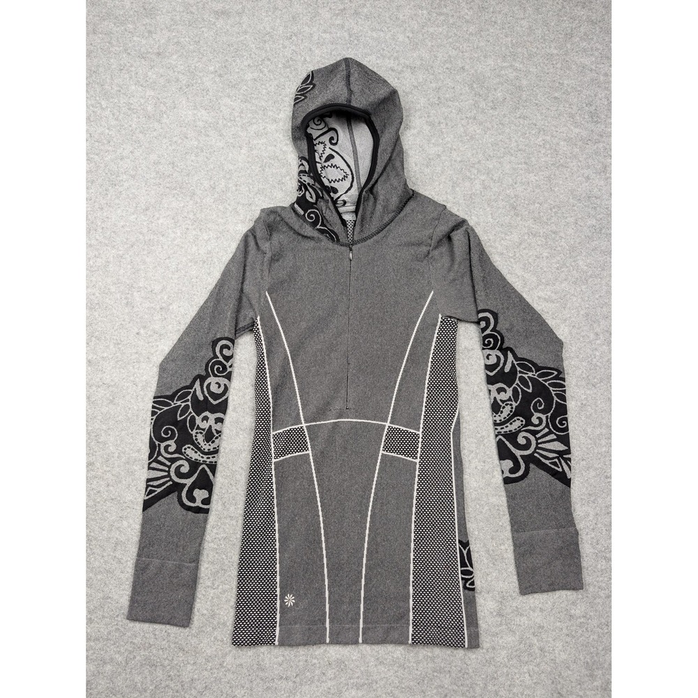 Athleta Hoodie Womens Small Gray Floral 1/2 Zip Lightweight Knit Top Stretch